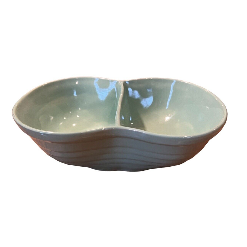 VINTAGE MARCREST GREEN OVENPROOF DIVIDED BANNED STONEWARE SERVING BOWL USA